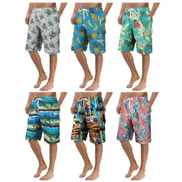 Men's Printed Cargo Swim Shorts With Pockets Regular Flex Bathing Board Trunks - Picture 10 of 16